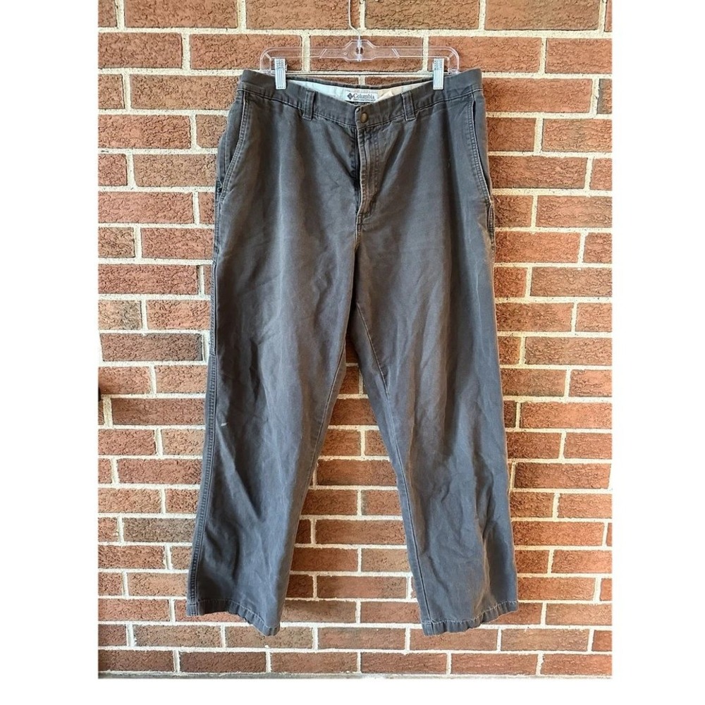 Columbia Mens 36x32 Gray Canvas Utility Carpenter Pants Workwear Distressed
